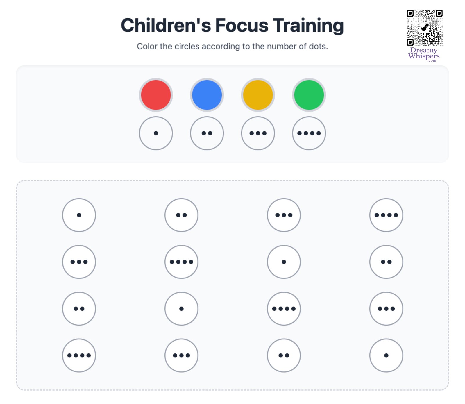 A focus training game with colorful dots to promote concentration