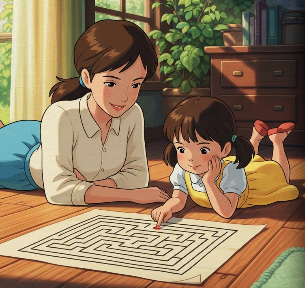 Preschooler working on a colorful floor puzzle